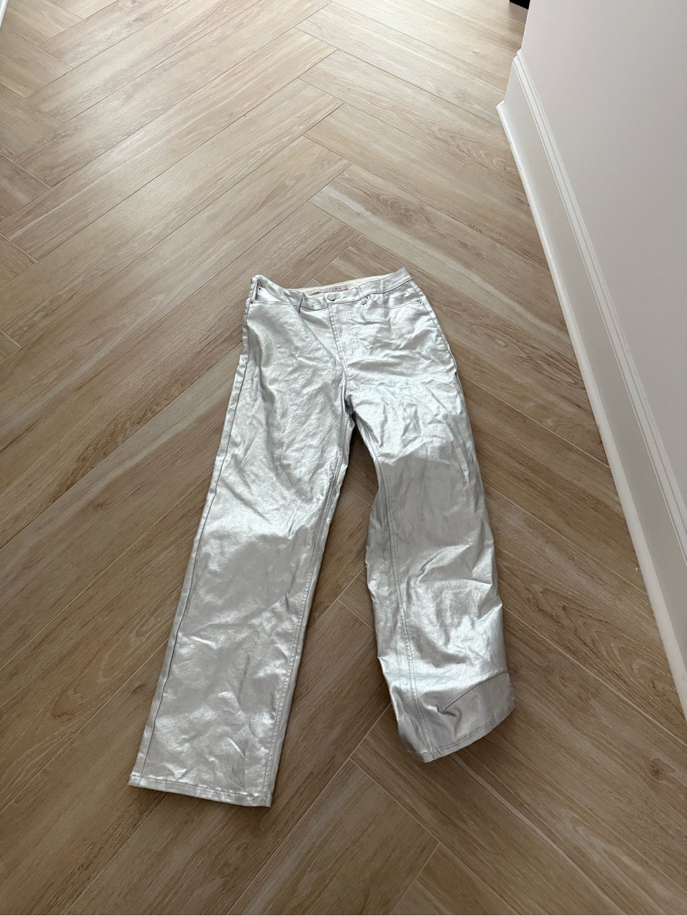 Metallic Silver Wide Leg Pants
